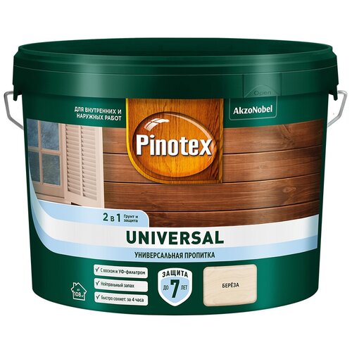 Антисептик Pinotex Universal 2 в 1 декоративный для дерева береза 9 л