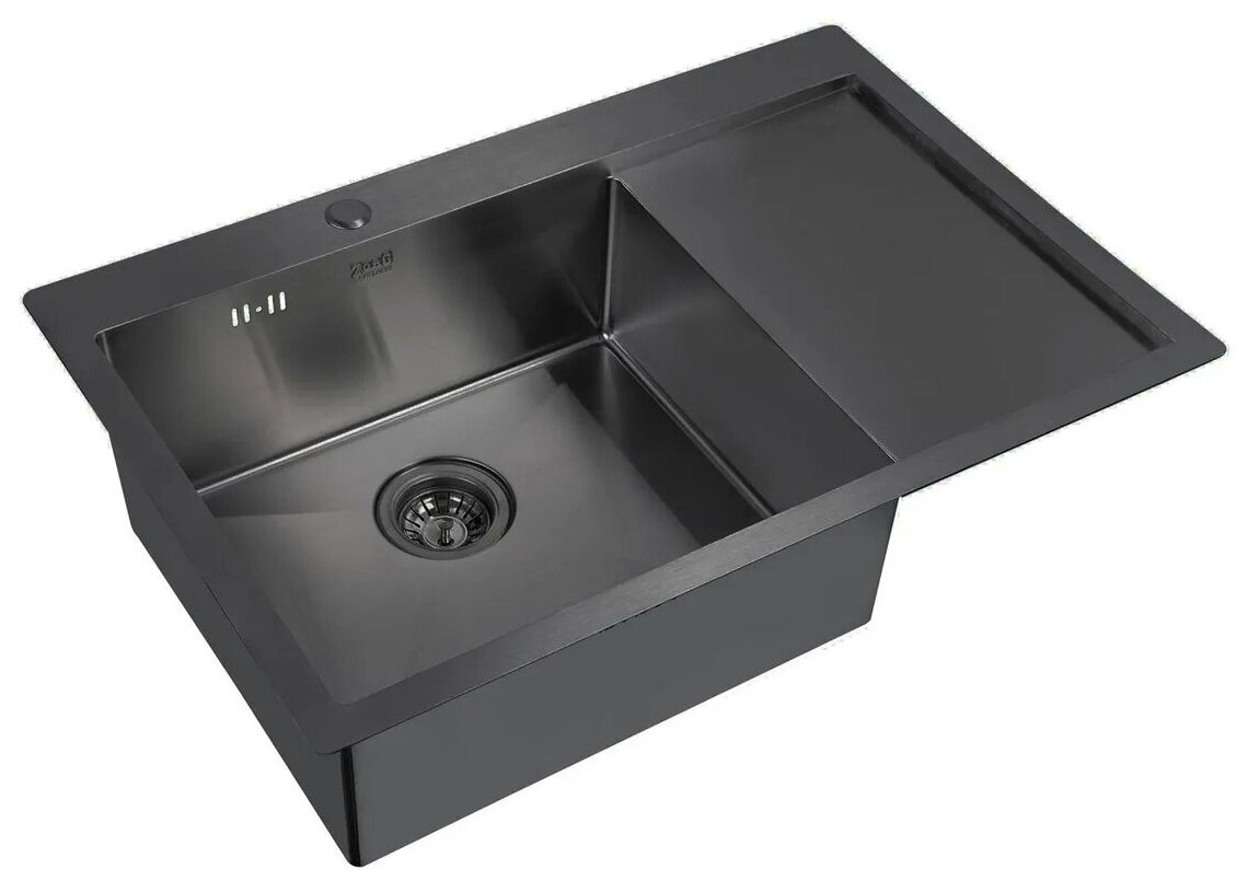 Мойка для кухни ZorG PVD 7851-L GRAFIT, графит черная, толщина 1,5 мм, чаша слева крыло справа, премиум