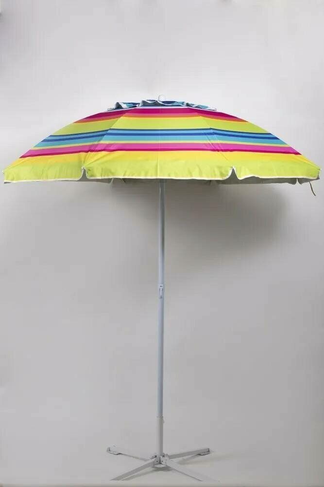 Зонт пляжный, солнцезащитный 2.0 м , 8 спиц метал бел. ткань-оксфорд с серебром внутри. С клапаном и наклоном. - фотография № 1