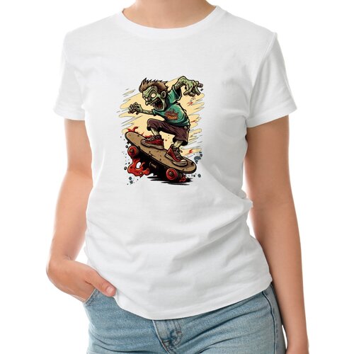 фото Женская футболка «зомби на скейтборде» (2xl, белый) roly