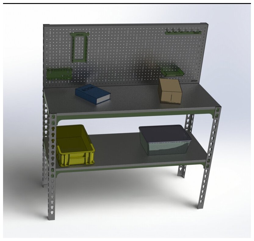 Стол-верстак 950х1200х500 (одна полка) + перфопанель с комплектом аксессуаров