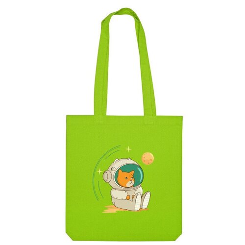 мужская футболка котик космонавт s синий Сумка шоппер Us Basic, зеленый