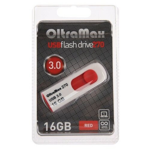 Флешка OltraMax 270, 16 Гб, USB3.0, чт до 70 Мб/с, зап до 20 Мб/с, красная