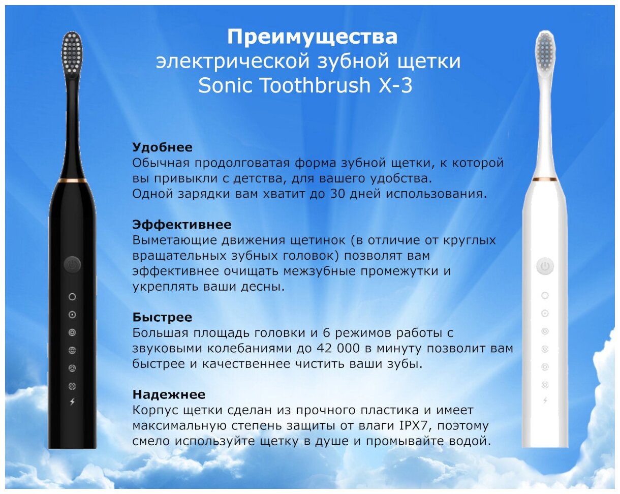 Электрическая зубная щетка X-3 Smarter, звуковая зубная щетка белая - фотография № 10