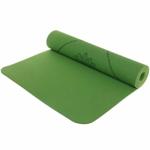 Коврик для йоги и фитнеса нескользящий "Мандала", 183х61 см (ТРЕ), толщина 6 мм, зеленый