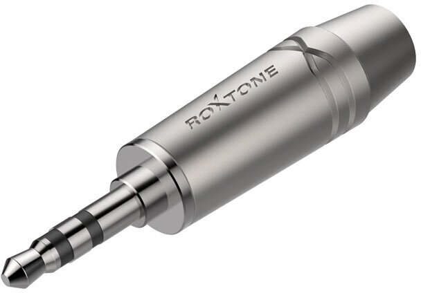 ROXTONE RMJ3PPS-45-NN Разъем 3,5 мм, стерео, цинковый корпус, используется для кабеля до 4,5 мм. Цвет: серебряный Поставляется 1шт. в индивидуальной у