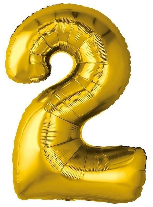 Воздушный шарик, фольгированный 32" "Цифра 2", цвет золотой