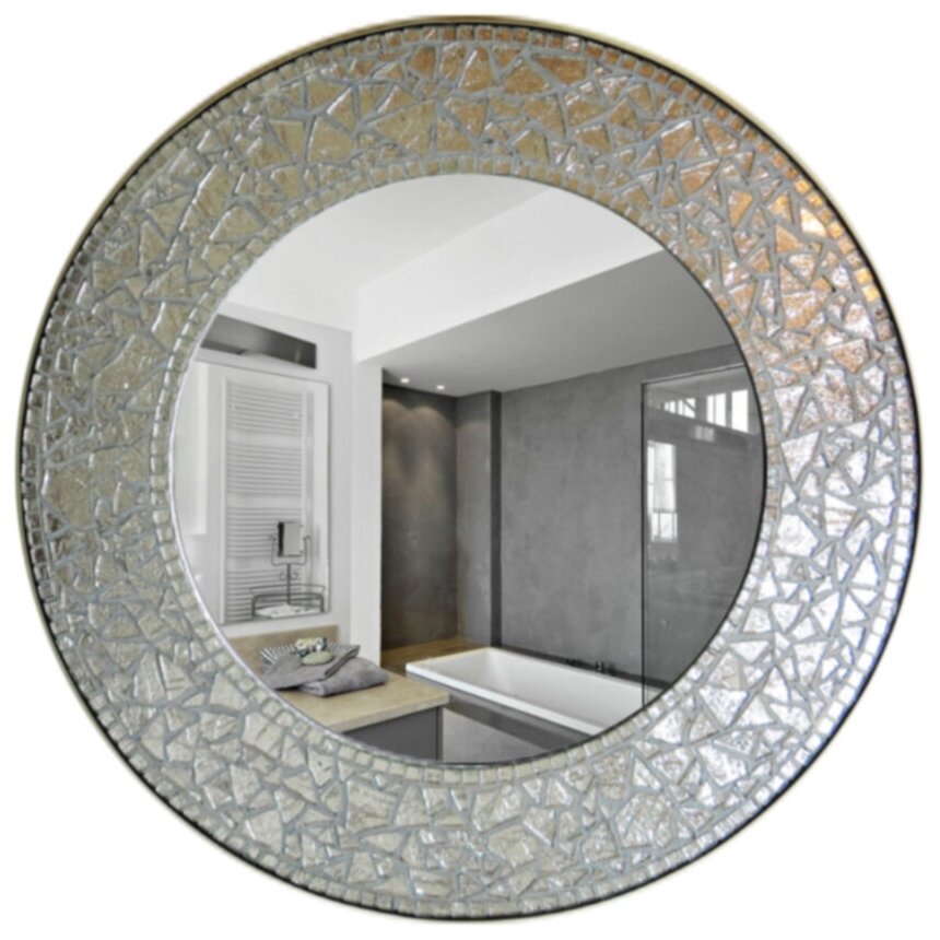 Зеркало круглое в раме из серебряной мозаики "Византия. Золотое Солнце" - фотография № 1