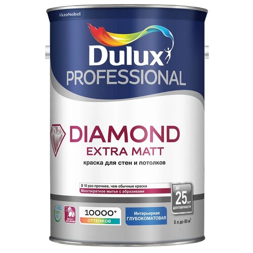 Краска водно-дисперсионная Dulux Diamond Extra Mat для стен и потолков база глубокоматовая белый 5 л краска водно дисперсионная dulux diamond extra mat для стен и потолков база влагостойкая моющаяся глубокоматовая 50yr 18 223 9 л