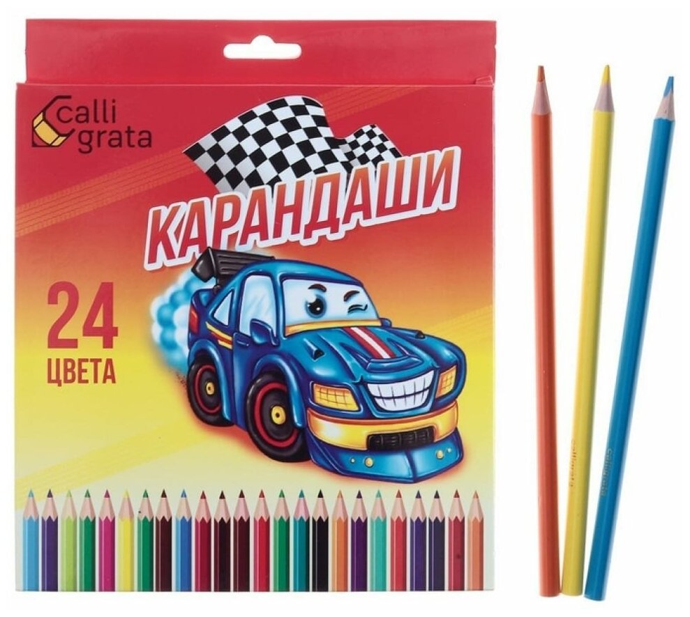 Карандаши 24 цвета в картонной коробке Calligrata Машинка 1607733