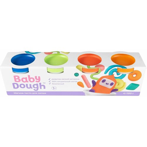 Тесто для лепки BabyDough 4 цвета (синий, нежно-зеленый, красный, оранжевый) №2 тесто для лепки babydough набор 4 цвета синий нежно зеленый красный оранжевый