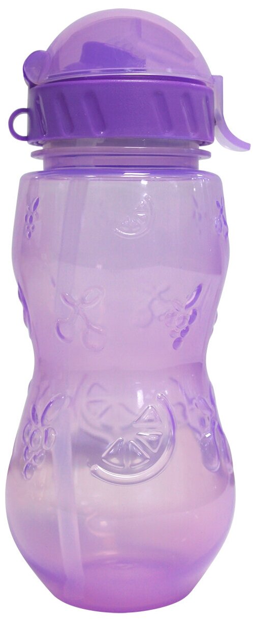 Бутылка для воды детская, с трубочкой, пластик, 400 мл, фиолетовый