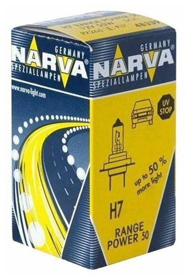 Лампа автомобильная Narva Range Power H7 55W PX26d+50% 12V, 1шт, 483393000