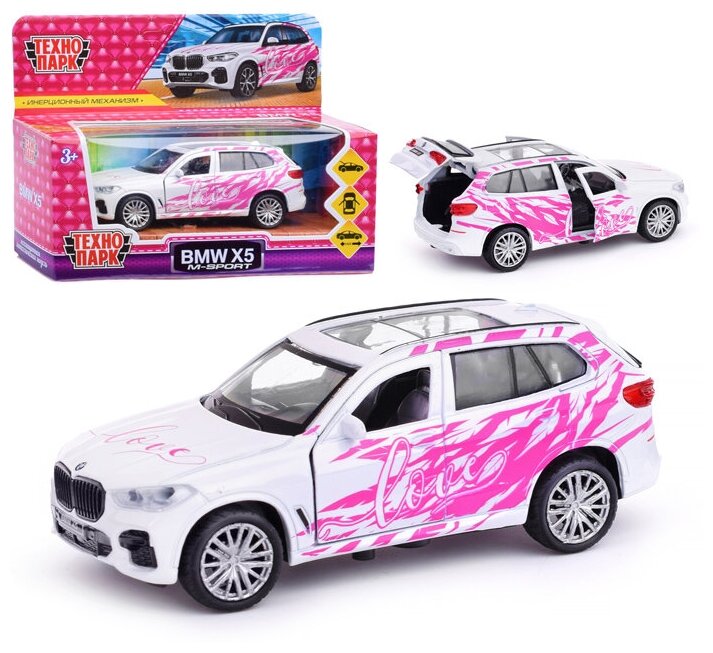 Машина металл бмв X5 для девочек, 12 см, белый, Технопарк X5-12GRL-WH