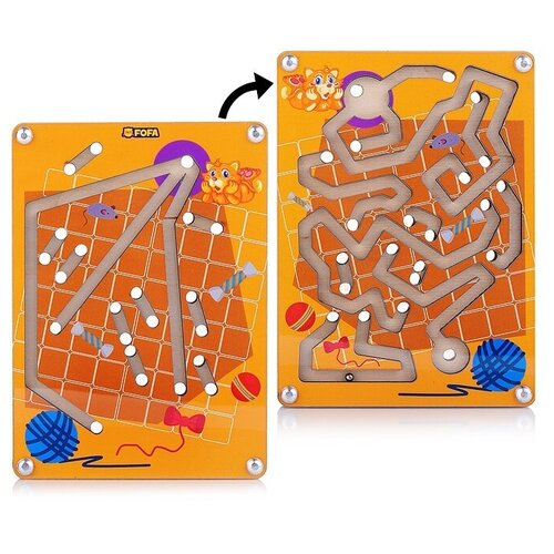 3d лабиринт с шариком развивающая головоломка лабиринт игра для детей Лабиринт Fofa с шариком Двойной - Котик, дерево, в пакете (ST0080)