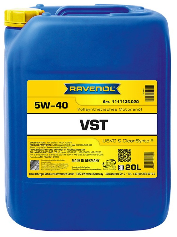 Моторное масло RAVENOL VST SAE 5W-40 (20л) ecobox