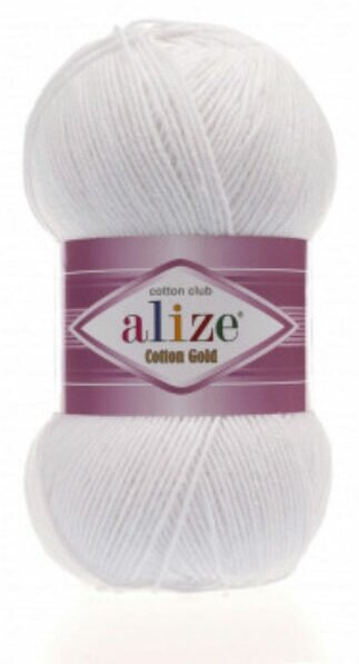 Пряжа Alize Cotton Gold белый (55), 55%хлопок/45%акрил, 330м, 100г, 1шт