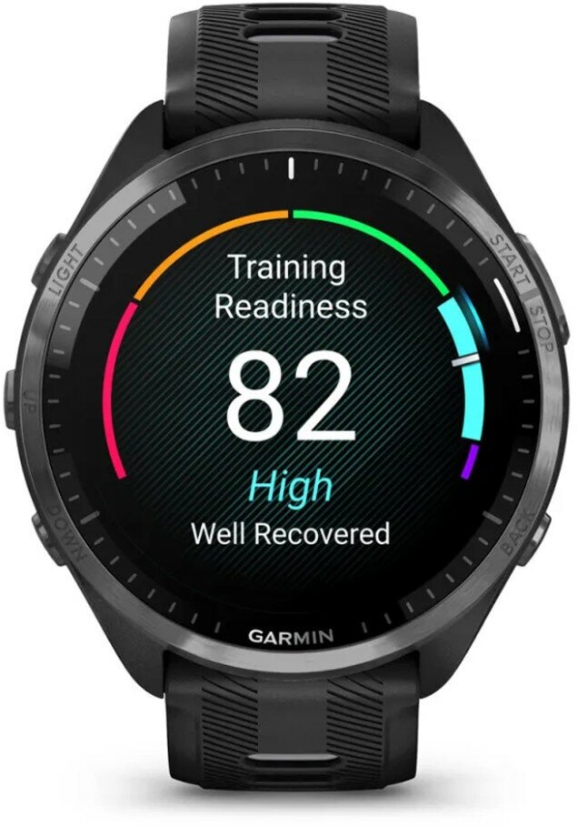 Смарт-часы GARMIN Forerunner 965 черные, темно-серый DLC титановый безель, с черным ремешком (010-02809-10)