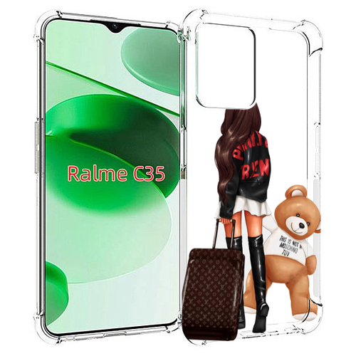 Чехол MyPads девушка-с-модным-чемоданом женский для Realme C35 / Narzo 50A Prime задняя-панель-накладка-бампер