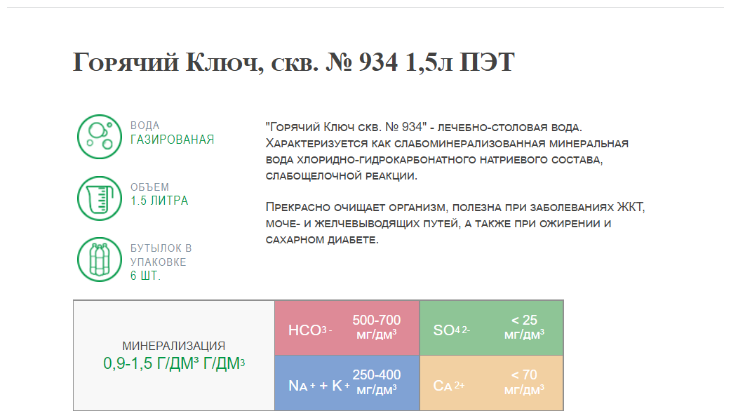 Вода минеральная Горячий Ключ 934 газированная, ПЭТ, 1.5 л упаковка 6 штук - фотография № 3