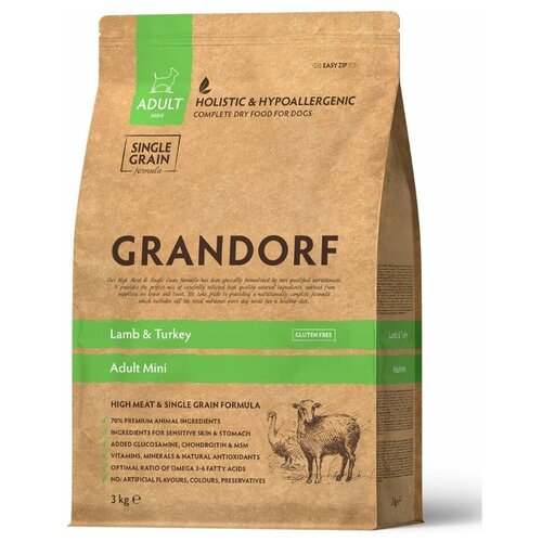 Корм для собак мини пород Grandorf Lamb & Turkey Brown Rice гипоаллергенный, 3 кг