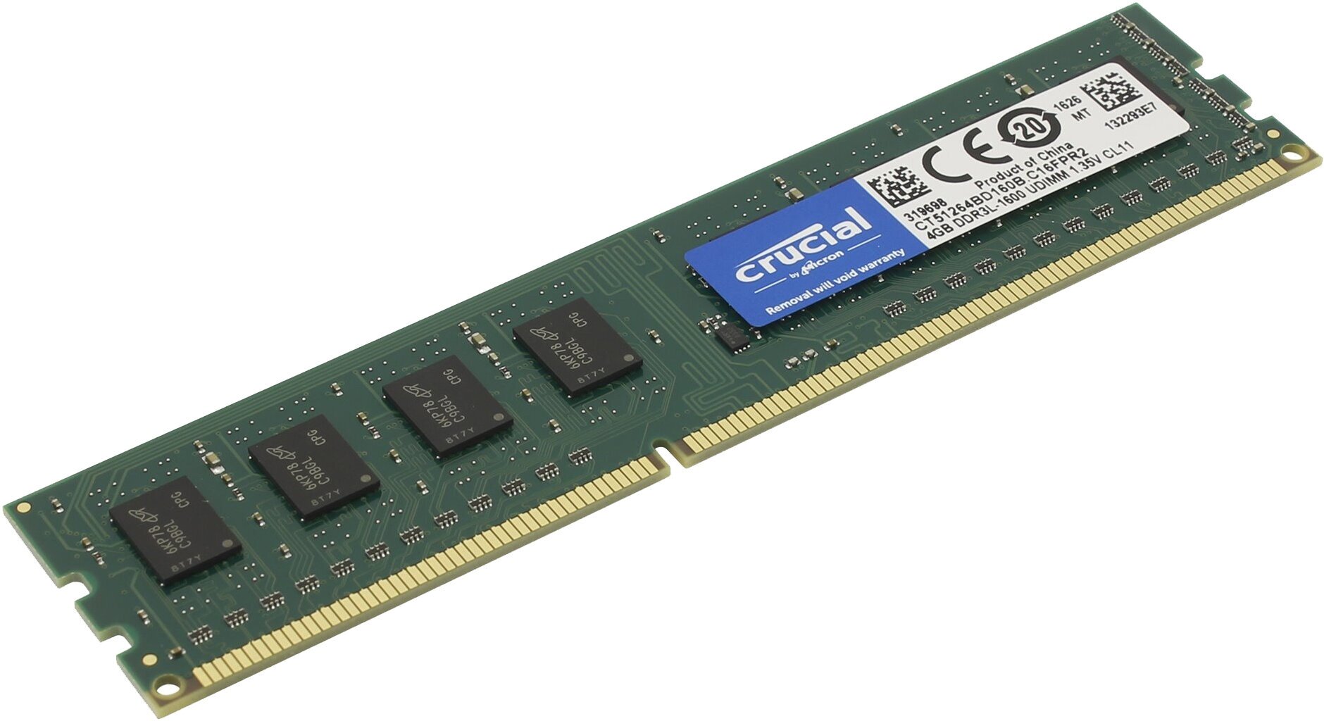 DIMM DDR3L, 4ГБ, Crucial CT51264BD160B(J) - фото №6