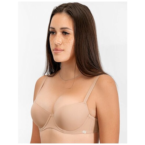 Бюстгальтер классика  Rosa Selvatica, гладкий, бесшовный, чашка с пуш-ап, формованная, бретели регулируемые, несъемные, размер 3B, бежевый