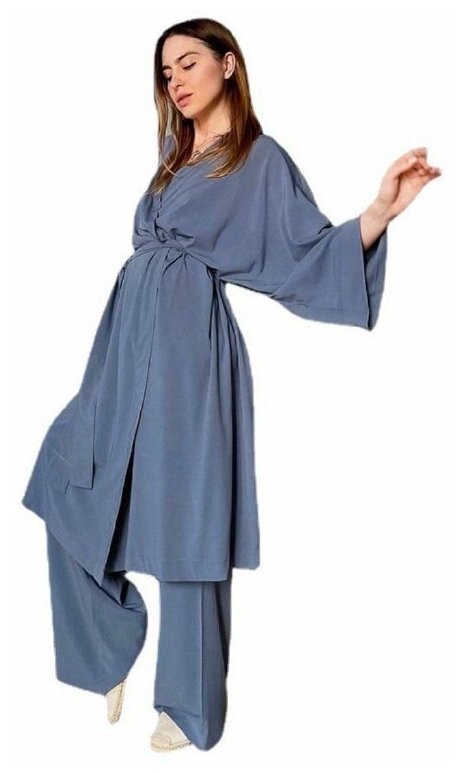 Домашний костюм-пижама шелковая женская с брюками, топом, халатом (L) - фотография № 6