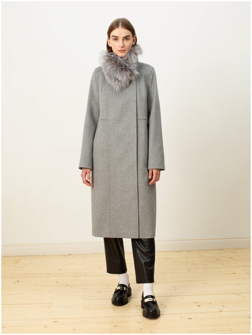 Пальто-кокон  Pompa зимнее, шерсть, силуэт прямой, удлиненное, размер 44/170, серый