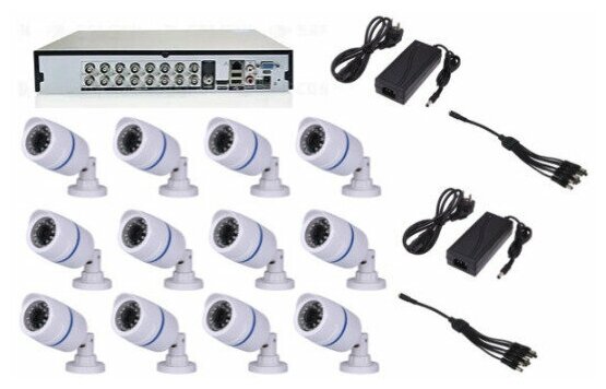 Готовый AHD комплект видеонаблюдения на 12 уличных камер 2мП Full HD 1080P с ИК подсветкой до 20м