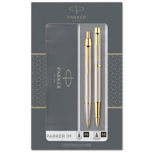 подарочный набор parker im из 2х ручек brushed metal gt 2093217 Набор ручек Parker IM Core TK223 CW2093217 Brushed Metal GT подар. кор. ручка роллер, ручка шариковая