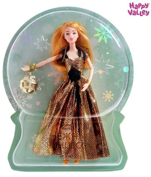 Кукла-модель шарнирная Снежная принцесса Ксения с аксессуаром, чeрно-золотое платье