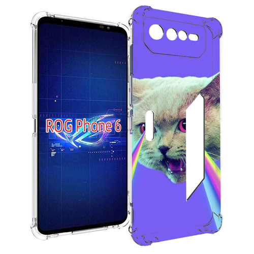 Чехол MyPads кот с радугой в глазах для Asus ROG Phone 6 задняя-панель-накладка-бампер