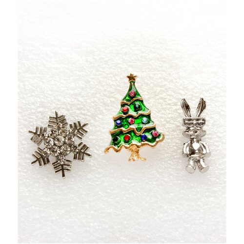 Новогодний подарочный набор брошь ёлочка серебристый заяц снежинка