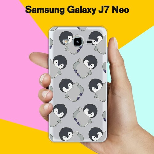 силиконовый чехол на samsung galaxy j7 neo самсунг джей 7 нео с эффектом блеска разноцветный леденец Силиконовый чехол на Samsung Galaxy J7 Neo Пингвины / для Самсунг Галакси Джей 7 Нео