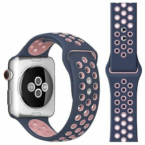 Ремешок для смарт-часов Apple Watch Series 1 2 3 4 SE 5 6 7 8 Nike силиконовый найк перфорация браслет 38/40/41 мм, синий розовый