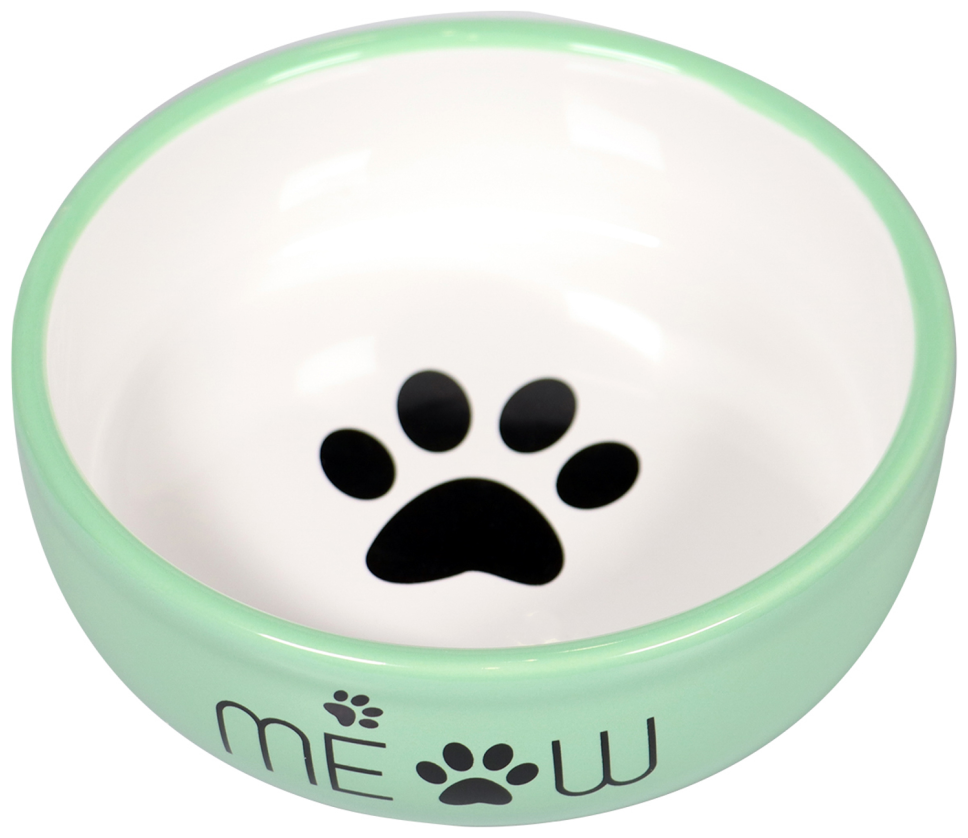 Миска Mr.Kranch керамическая для кошек MEOW 380 мл, зеленая