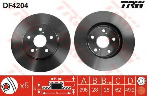 Диск тормозной передний для toyota camry (v30) 2.4-3.0, previa (_r3_) 2.4 DF4204 Trw DF4204