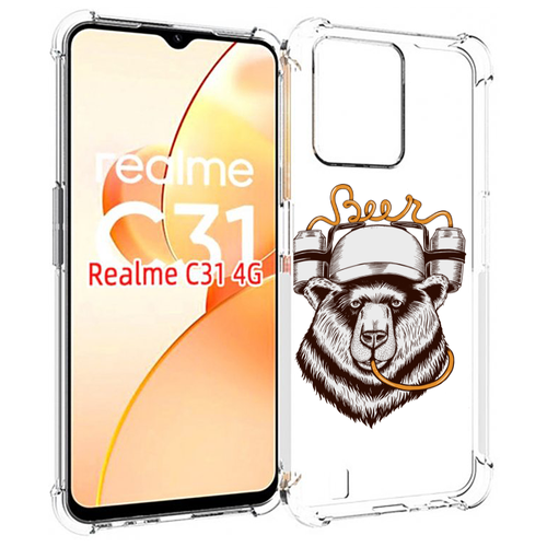 Чехол MyPads пивной медведь для OPPO Realme C31 задняя-панель-накладка-бампер