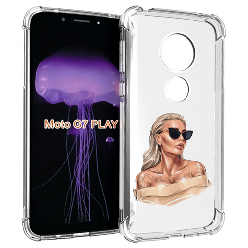 Чехол MyPads блондинка-в-очках женский для Motorola Moto G7 Play задняя-панель-накладка-бампер