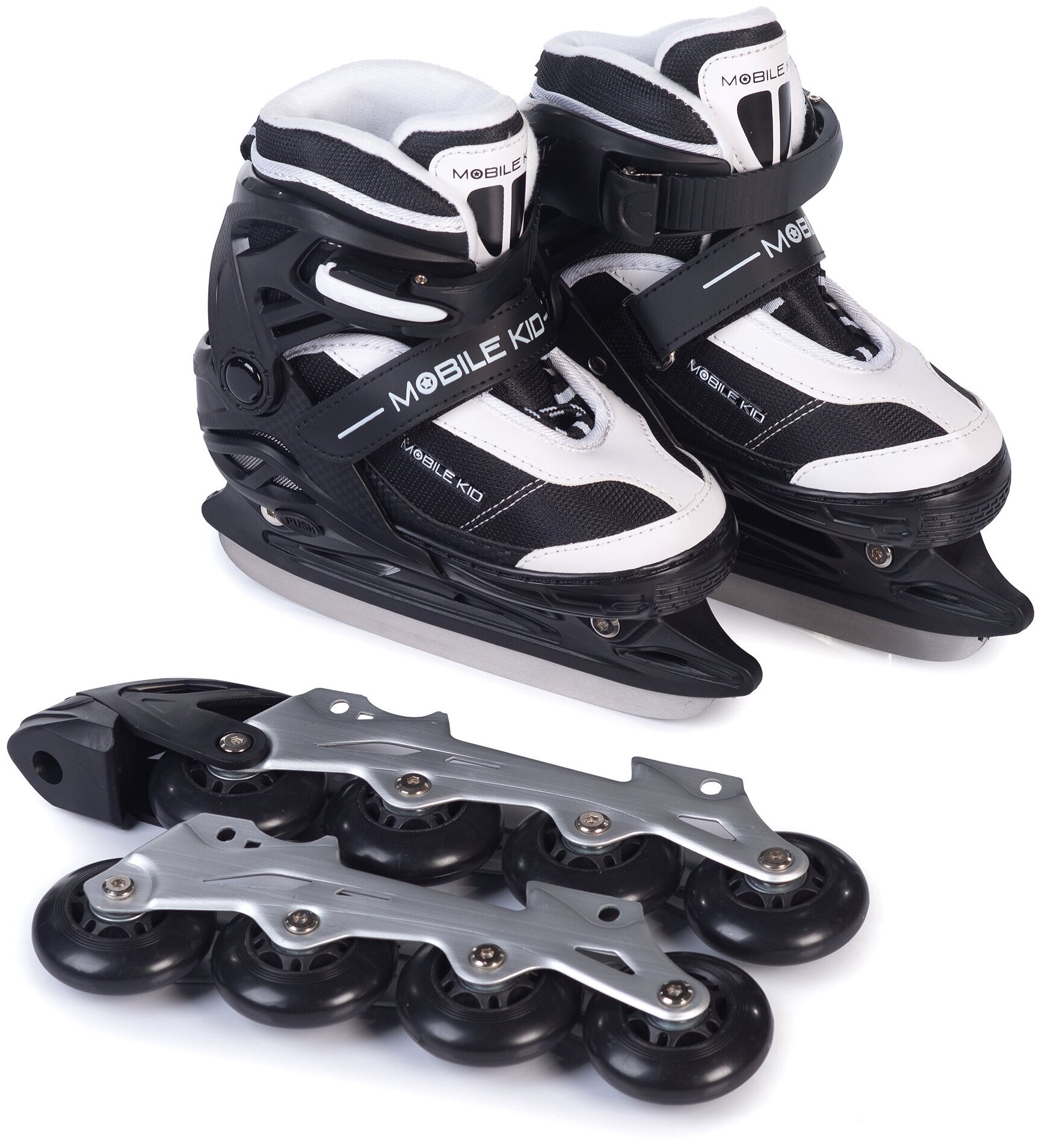 Раздвижные коньки-ролики Mobile Kid UNI Skate (2 в 1), размер M (black White) .