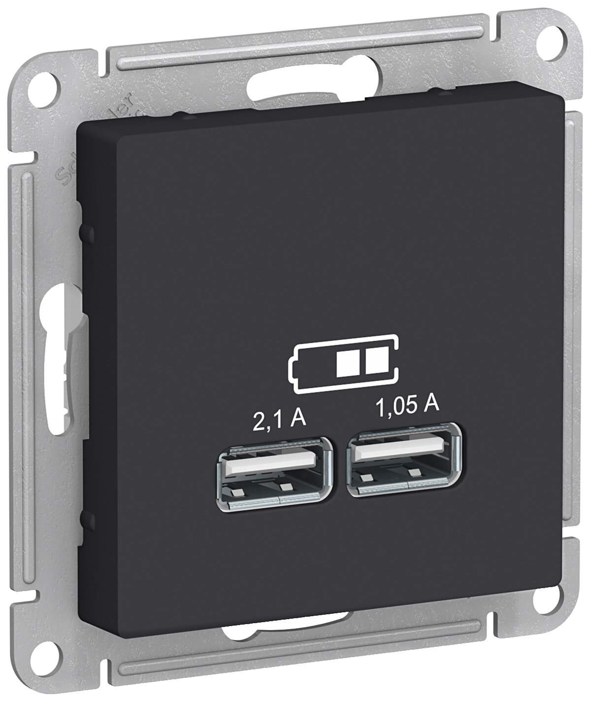 AtlasDesign ATN001033 Розетка USB (2xUSB, под рамку, скрытая установка, карбон) Schneider Electric - фото №1