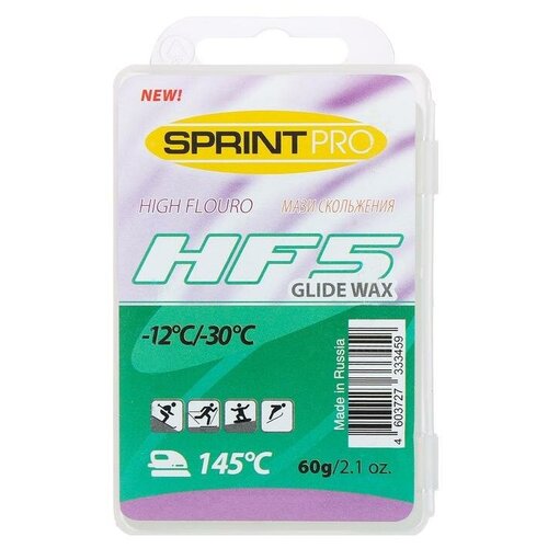 Парафин SPRINT PRO, HF5 Green, 60г, -12 -30°C мази скольжения sprint pro lf1 yellow 12 1 c 60г