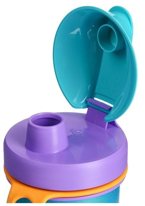 Бутылочка детская с декором и петлей, 400мл, цвет голубой - фотография № 4