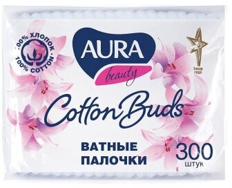 Ватные палочки Aura п/э пакет, 300 шт