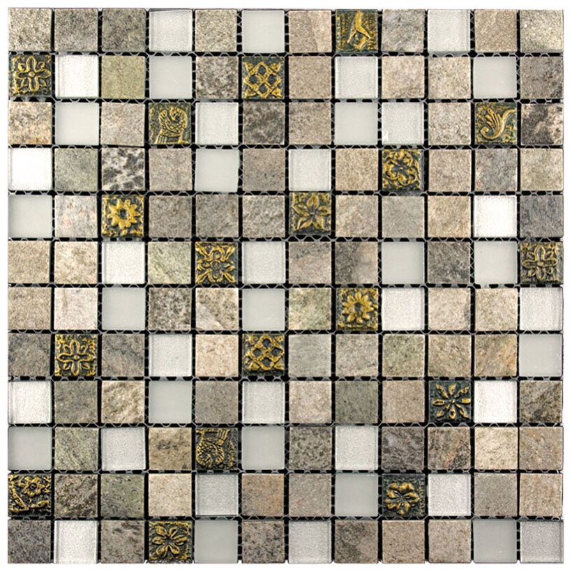 Мозаика из стекла травертина и агломерата Natural Mosaic BDA-2316 серый бежевый квадрат