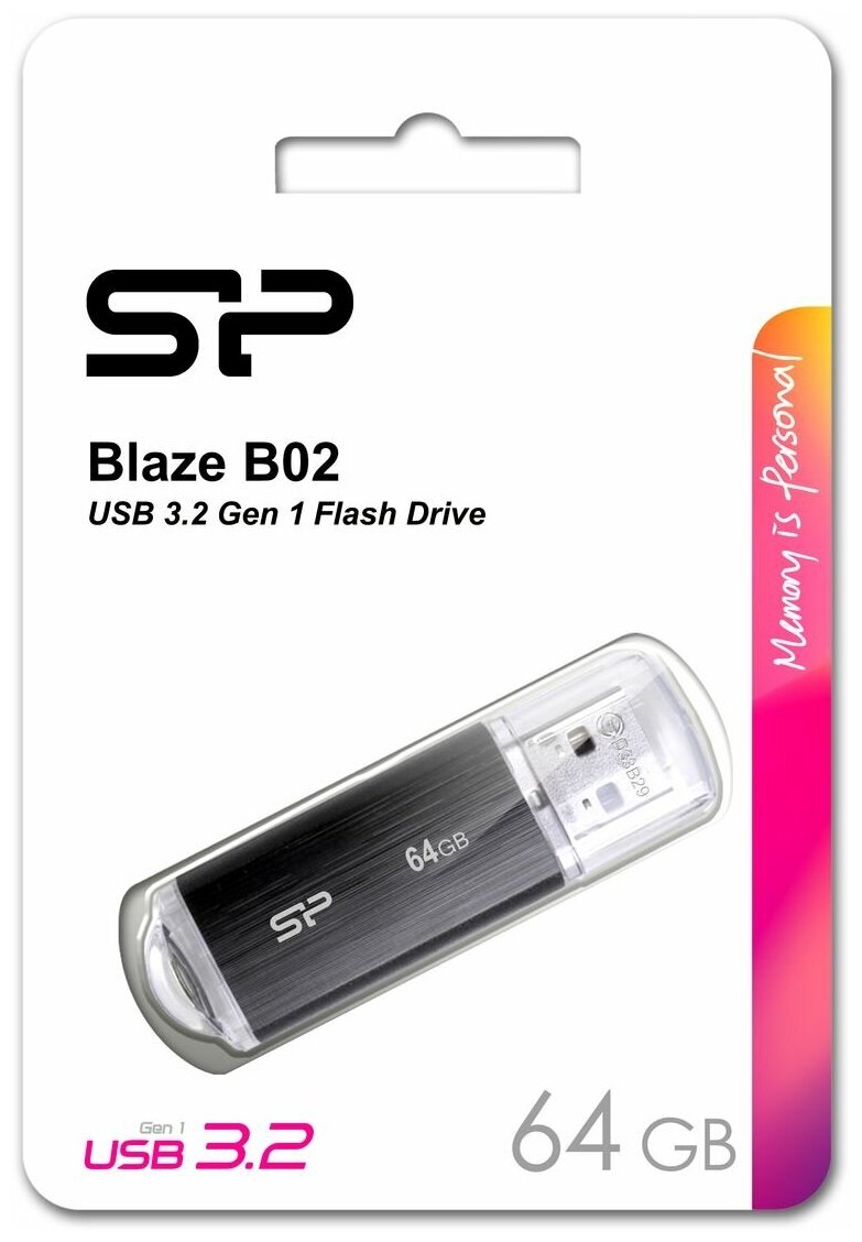 Флешка USB SILICON POWER Blaze B02 128Гб, USB3.1, черный [sp128gbuf3b02v1k] - фото №2