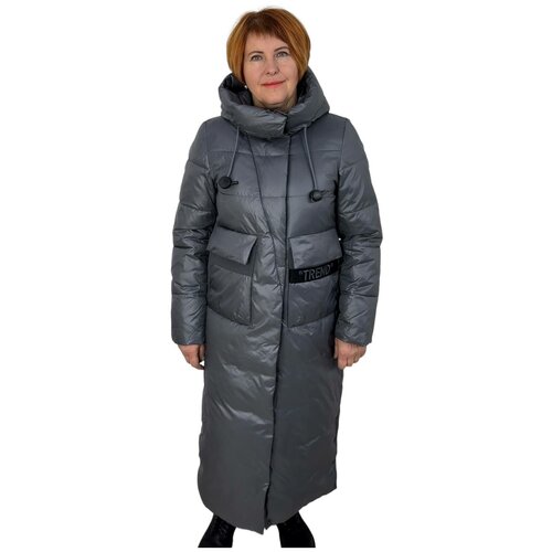 фото  куртка зимняя, силуэт прямой, ветрозащитная, стеганая, утепленная, размер 48, серый hannan