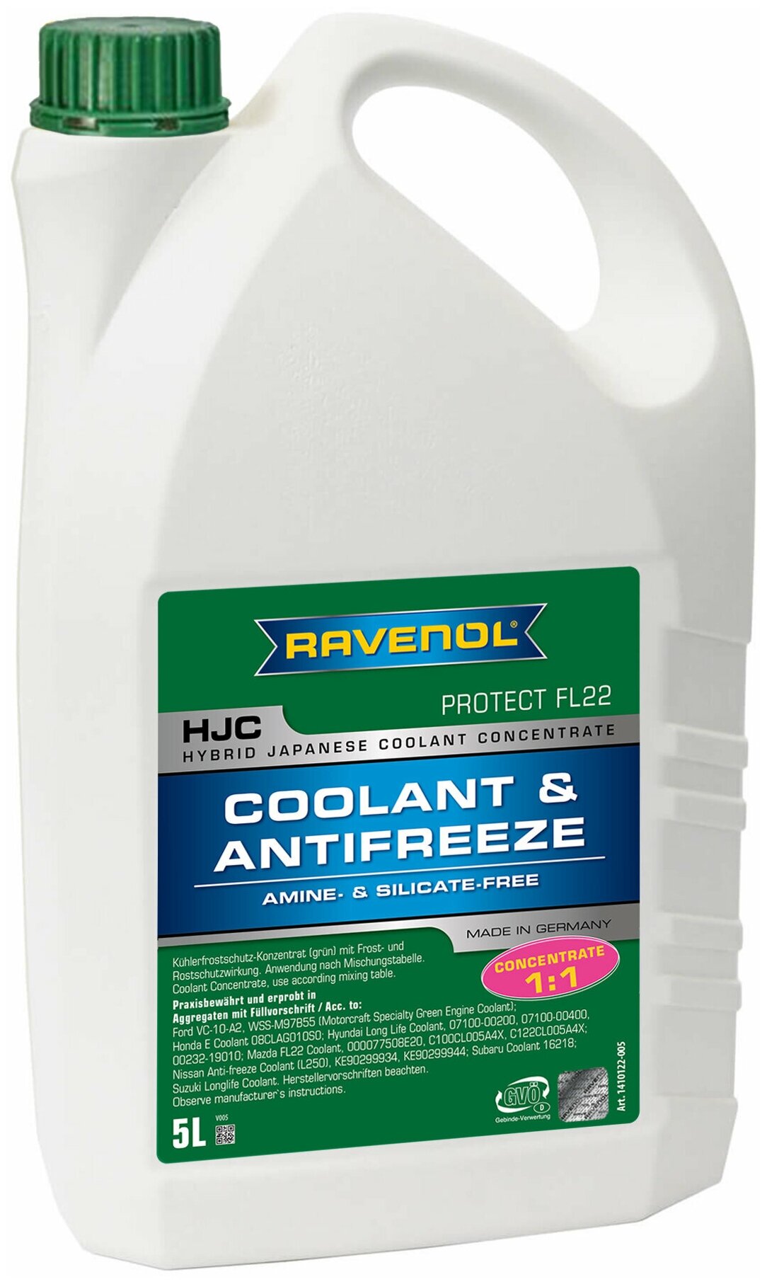 Антифриз концентрат зеленый RAVENOL HJC Hybrid Japanese Coolant Concentrate (5л)