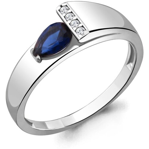 фото Серебряное кольцо aquamarine а68786б с фианитом и гидротермальным сапфиром, размер 16 diamant-online